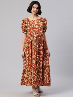 Swishchick - Rust Printed Cotton Maternity Dress
