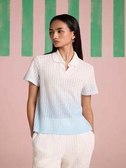 Muvazo - Serene Stitch Ombre Polo T-Shirt - Sky Blue Kelp
