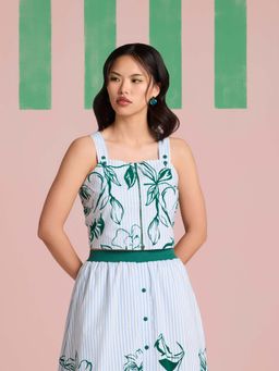 Muvazo - Rosette Stripe Strappy Blue Crop Top