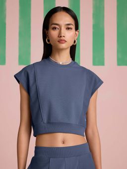 Muvazo - Aeris Panel Blue Crop Top - Future Dusk