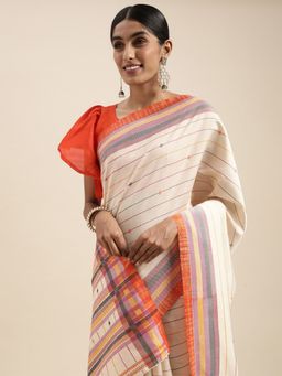 Odette - Bhagalpuri Silk Beige Printed Saree with Unstitched Blouse