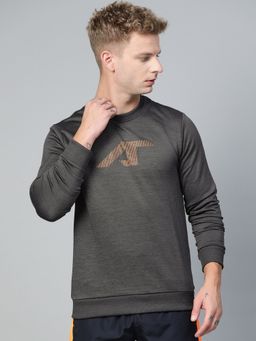 Alcis - Men Charcoal Grey Brand Logo Print Sweatshirt