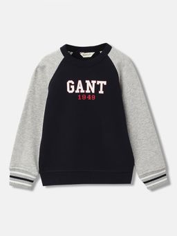 GANT - Boys Navy Blue Colour-Blocked Round Neck Full Sleeves Sweatshirt