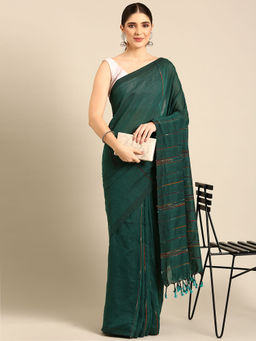 ArtEastri - Green Cotton Saree with Unstitched Blouse