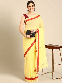 ArtEastri - Yellow Cotton Saree with Unstitched Blouse