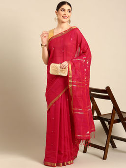 ArtEastri - Magenta Handwoven Bengal Jamdani Saree with Unstitched Blouse