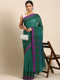 ArtEastri - Green Cotton Striped Saree