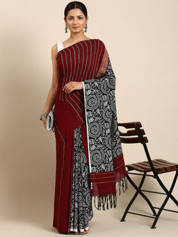 ArtEastri - Maroon Khesh Weave Cotton Saree with Unstitched Blouse