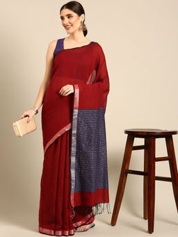 ArtEastri - Maroon Cotton Sequins Saree