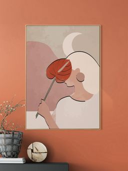Nestroots - Graceful Woman with Pink Leaf Canvas Art Printed Wall Painting