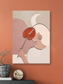 Nestroots - Graceful Woman with Pink Leaf Canvas Art Printed Wall Painting