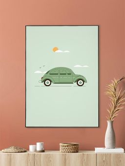 Nestroots - Green Vintage Car Abstract Canvas Art Printed Wall Painting