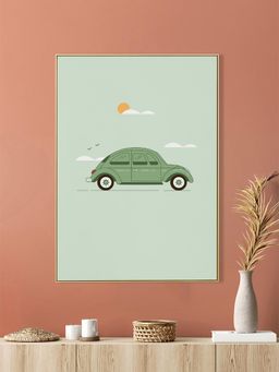 Nestroots - Green Vintage Car Abstract Canvas Art Printed Wall Painting