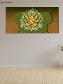 Nestroots - Divine Ganesha On Peepal Leaf Care Canvas Wall Painting