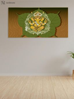 Nestroots - Divine Ganesha On Peepal Leaf Care Canvas Wall Painting