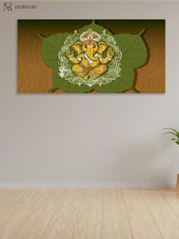 Nestroots - Divine Ganesha On Peepal Leaf Care Canvas Wall Painting