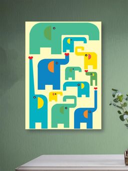 Nestroots - Playful Elephant Herd Print Canvas Wall Painting