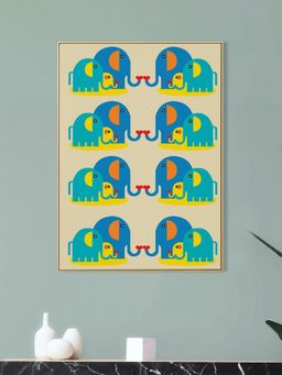 Nestroots - Colourful Elephant Herd Print Canvas Wall Painting