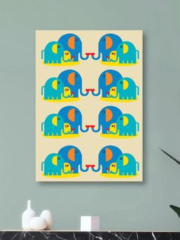 Nestroots - Colourful Elephant Herd Print Canvas Wall Painting