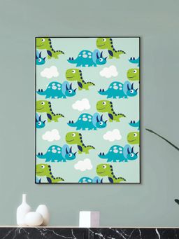 Nestroots - Vibrant Dinosaur Pattern White Background Canvas Wall Painting