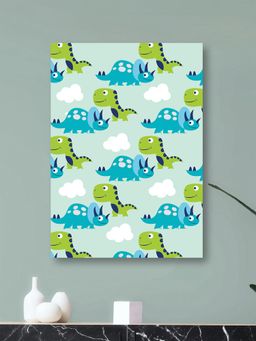 Nestroots - Vibrant Dinosaur Pattern White Background Canvas Wall Painting