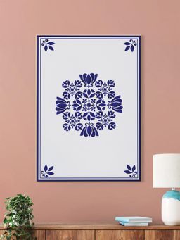 Nestroots - Elegant Blue Floral Tile Canvas Wall Painting Printed