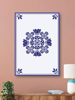 Nestroots - Elegant Blue Floral Tile Canvas Wall Painting Printed