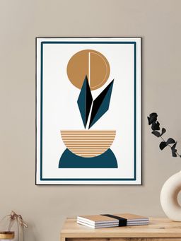 Nestroots - Elegant Blue and Gold Art Abstract Plant Printed Wall Painting