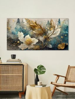 Nestroots - Elegant Gold and White Flowers Wall Painting