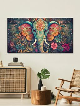 Nestroots - Colourful Elephant Amid Floral Splendour Wall Painting
