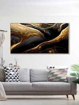 Nestroots - Elegant Black and Gold Abstract Wall Painting