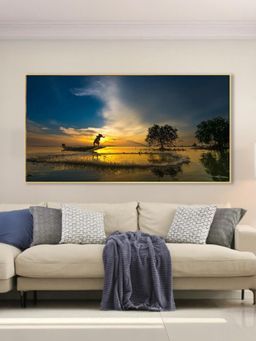 Nestroots - Serene Waterside Fisherman's Sunset Wal Painting