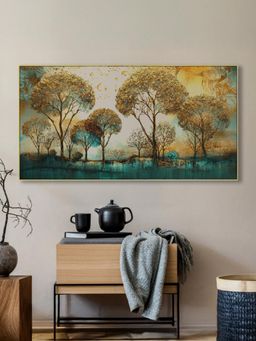 Nestroots - Golden Trees: Tranquil Blue Serenity Wall Painting