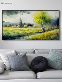 Nestroots - Tranquil Farm Amidst Lush Trees Wall Painting
