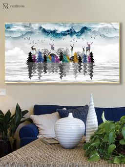 Nestroots - Tranquil Reflections: Deer By Pond Wall Painting