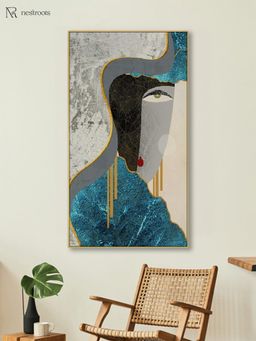 Nestroots - Gilded Beauty: Woman in Blue Wall Painting