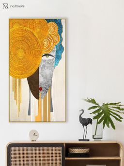 Nestroots - Elegant Gold Swirls: Woman's Portrait Wall Painting