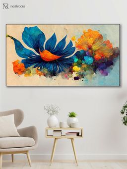 Nestroots - Vibrant Blue Flower Amidst Blossoms Wall Painting