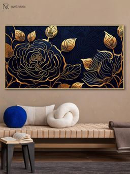 Nestroots - Elegant Golden Floral On Wall Painting