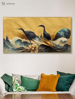 Nestroots - Elegant Birds On Shimmering Gold Wall Painting