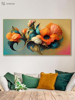 Nestroots - Vibrant Floral Bouquet in Gold Wall Painting
