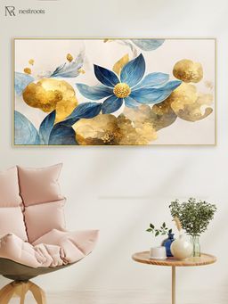 Nestroots - Blue and Gold Floral Elegance Wall Painting