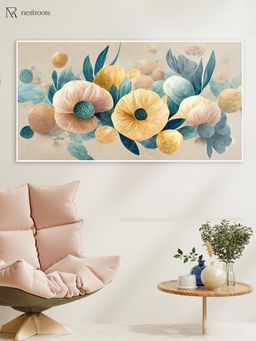 Nestroots - Gold and Blue Floral Contrast Wall Painting