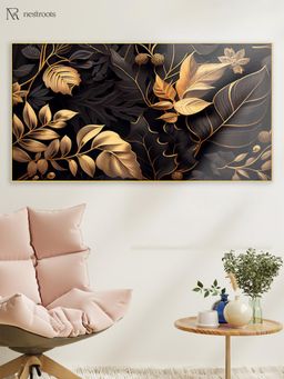 Nestroots - Gold Leaf On Black Elegance Wall Painting