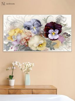Nestroots - Vibrant Pansies On White Canvas Wall Painting