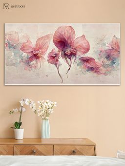 Nestroots - Pink Flowers On White Canvas Wall Painting