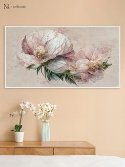 Nestroots - Graceful Pink Peonies On Beige Wall Painting