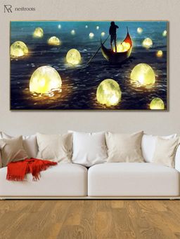 Nestroots - Enchanting Glow: Boat and Orbs Wall Painting