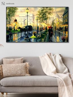 Nestroots - Charming Carriage On Bustling Street Wall Painting