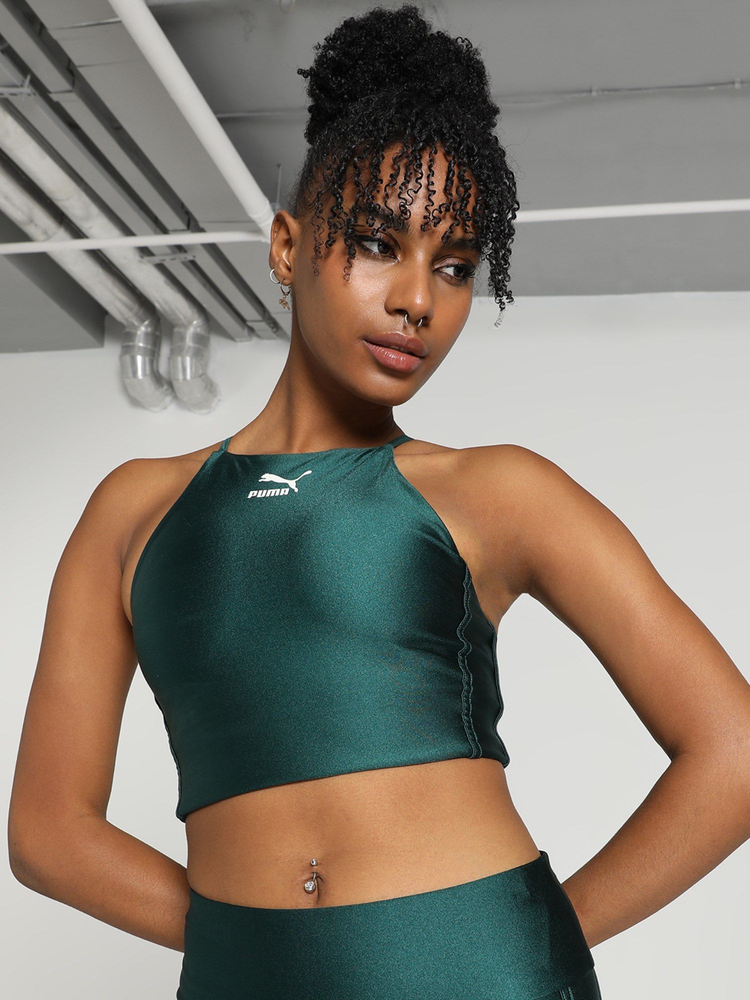 Buy Puma T7 Shiny Women Green Crop Top Online